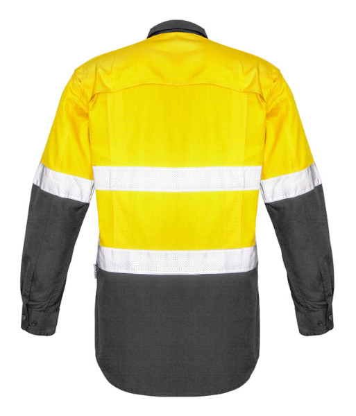 ZW129 Syzmik Mens Hi Vis Day/Night Rugged Cooling Taped Long Sleeve Shirt, Yellow/Charcoal, Sizes 2XS to 7XL