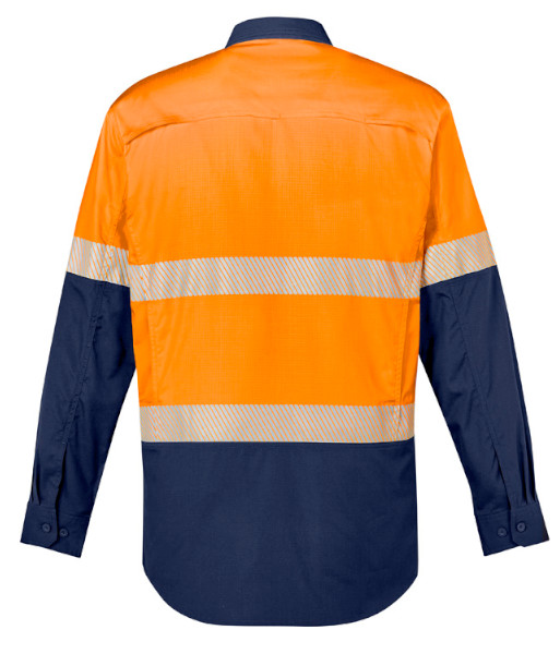 ZW229 Syzmik Mens Hi Vis Day/Night Rugged Cooling Segmented Tape Long Sleeve Shirt, Orange/Navy, Sizes 2XS to 7XL