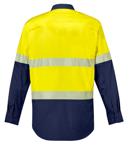 ZW229 Syzmik Mens Hi Vis Day/Night Rugged Cooling Segmented Tape Long Sleeve Shirt, Yellow/Navy, Sizes 2XS to 7XL