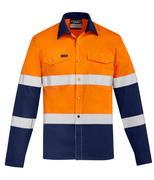 ZW520 Syzmik Mens Hi Vis Day/Night Lightweight Bio Motion Long Sleeve Shirt, Orange/Navy, Sizes 2XS to 7XL
