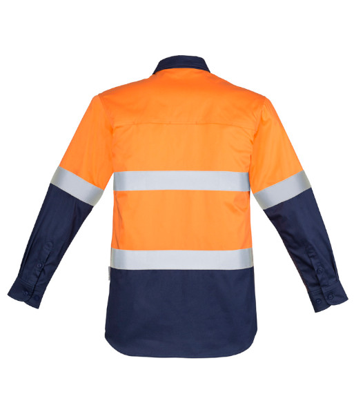ZW550 Syzmik Mens Hi Vis Day/Night Closed Front Hoop Taped Long Sleeve Shirt, Orange/Navy, Sizes 2XS to 7XL