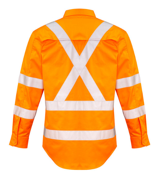 ZW690 Syzmik Mens Hi Vis Day/Night X Back Taped Long Sleeve Shirt, Orange, Sizes 2XS to 7XL