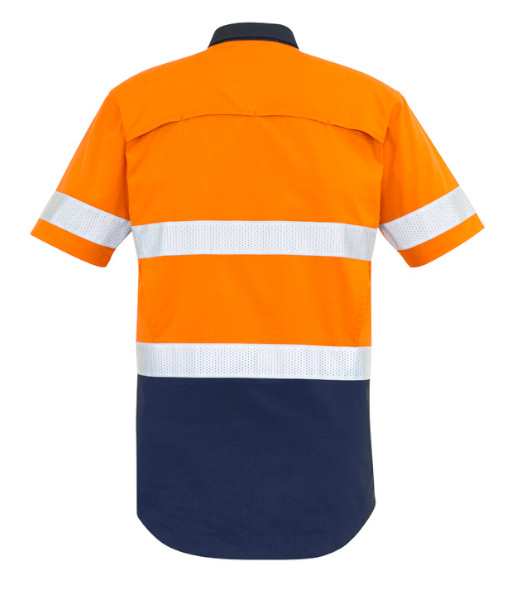 ZW835 Syzmik Mens Hi Vis Day/Night Rugged Cooling Taped Short Sleeve Shirt, Orange/Navy, Sizes 2XS to 7XL