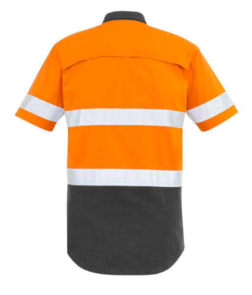 ZW835 Syzmik Mens Hi Vis Day/Night Rugged Cooling Taped Short Sleeve Shirt, Orange/Charcoal, Sizes 2XS to 7XL