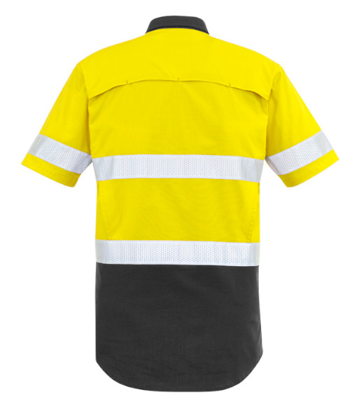 ZW835 Syzmik Mens Hi Vis Day/Night Rugged Cooling Taped Short Sleeve Shirt, Yellow/Charcoal, Sizes 2XS to 7XL