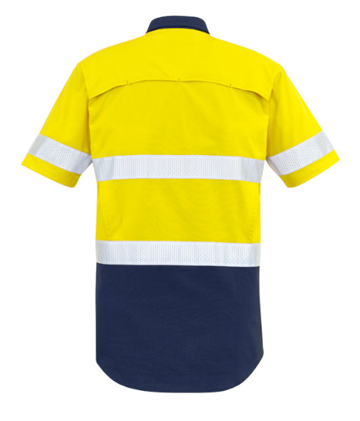 ZW835 Syzmik Mens Hi Vis Day/Night Rugged Cooling Taped Short Sleeve Shirt, Yellow/Navy, Sizes 2XS to 7XL