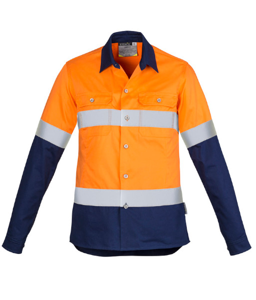 ZWL123 Syzmik Womens Hi Vis Day/Night Industrial Hoop Taped Long Sleeve Shirt, Orange/Navy, Sizes 8 to 24