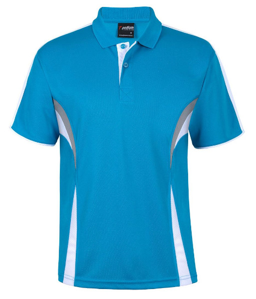 7COP JB’s Podium Cool Polo, Aqua/White/Grey, Sizes 3XS to 5XL
