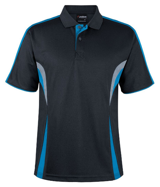 7COP JB’s Podium Cool Polo, Black/Aqua/Grey, Sizes 3XS to 5XL