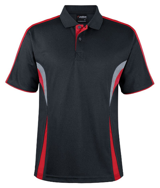 7COP JB’s Podium Cool Polo, Black/Red/Grey, Sizes 3XS to 5XL