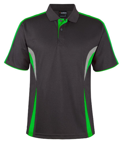 7COP JB’s Podium Cool Polo, Gunmetal/Pea Green/Grey, Sizes 3XS to 5XL
