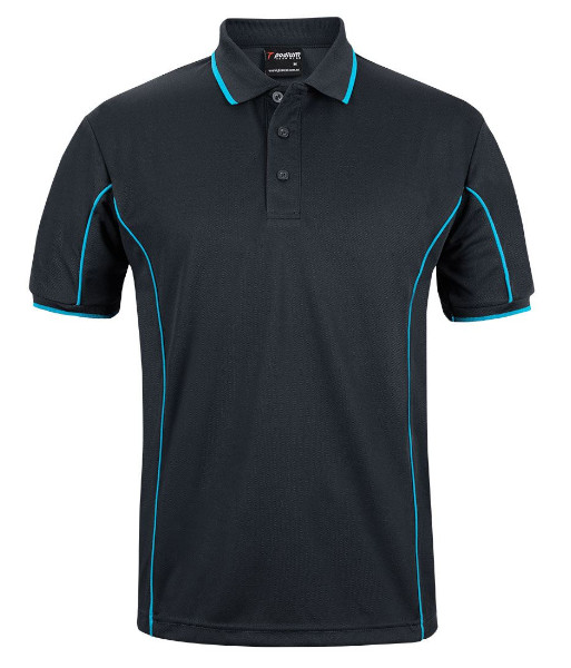 7PIP JB’s Podium Short Sleeve Piping Polo, Black/Aqua, Sizes XS to 5XL