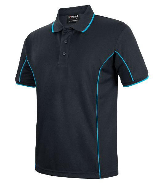 7PIP JB’s Podium Short Sleeve Piping Polo, Black/Aqua, Sizes XS to 5XL