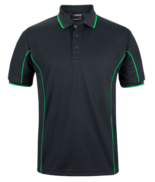 7PIP JB’s Podium Short Sleeve Piping Polo, Black/Pea Green, Sizes S to 5XL