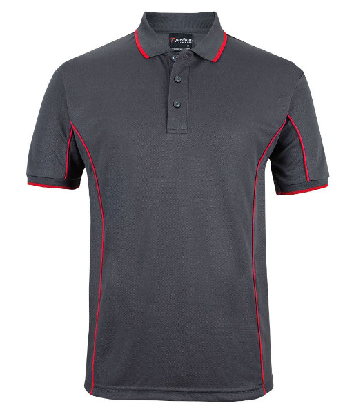 7PIP JB’s Podium Short Sleeve Piping Polo, Charcoal/Red, Sizes 2XS to 5XL
