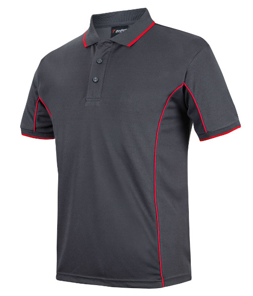 7PIP JB’s Podium Short Sleeve Piping Polo, Charcoal/Red, Sizes 2XS to 5XL