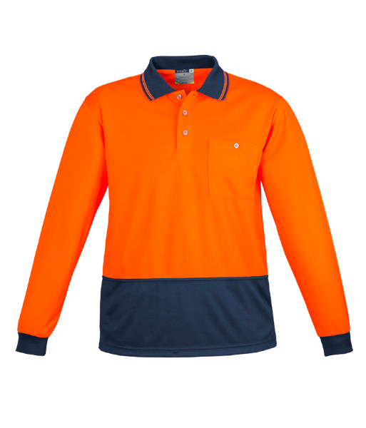 ZH232 Syzmik Unisex Hi Vis Day Only Long Sleeve Basic Polo, Orange/Navy, Sizes 2XS to 7XL