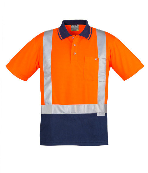 ZH233 Syzmik Mens Hi Vis Day/Night Short Sleeve Spliced Shoulder Tape Polo, Orange/Navy, Sizes S to 7XL