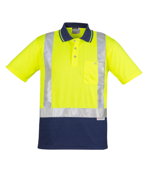 ZH233 Syzmik Mens Hi Vis Day/Night Short Sleeve Spliced Shoulder Tape Polo, Yellow/Navy, Sizes S to 7XL
