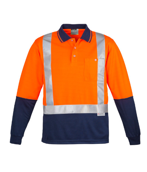 ZH234 Syzmik Mens Hi Vis Day/Night Long Sleeve Spliced Shoulder Tape Polo, Orange/Navy, Sizes S to 7XL