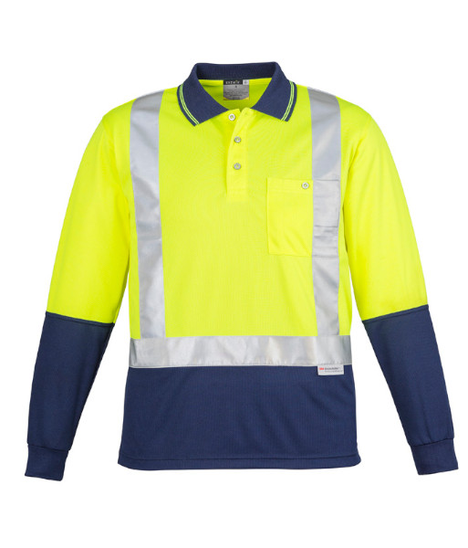 ZH234 Syzmik Mens Hi Vis Day/Night Long Sleeve Spliced Shoulder Tape Polo, Yellow/Navy, Sizes S to 7XL