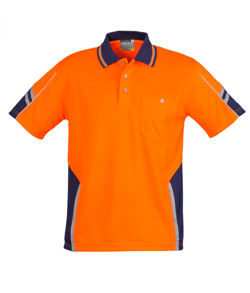 ZH237 Syzmik Mens Hi Vis Day Only Short Sleeve Squad Polo, Orange/Navy, Sizes XS to 7XL
