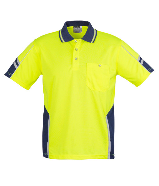 ZH237 Syzmik Mens Hi Vis Day Only Short Sleeve Squad Polo, Yellow/Navy, Sizes XS to 7XL