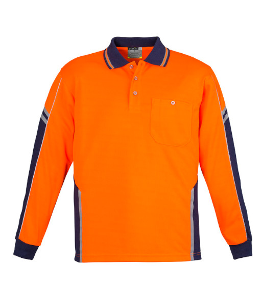 ZH238 Syzmik Mens Hi Vis Day Only Long Sleeve Squad Polo, Orange/Navy, Sizes XS to 7XL
