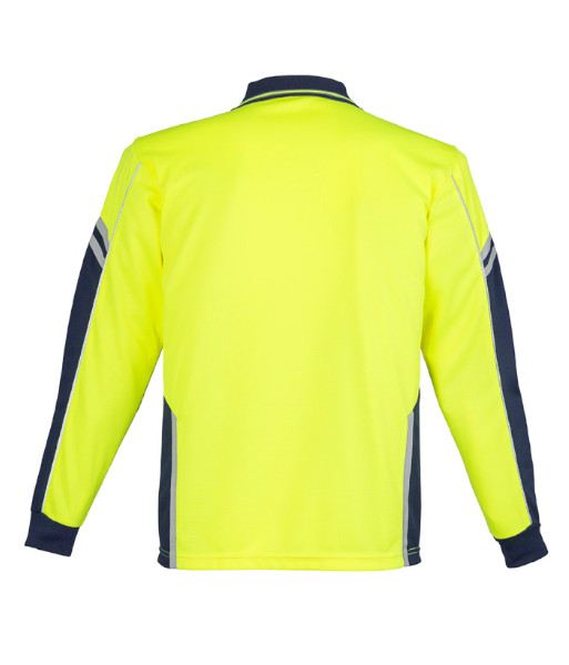 ZH238 Syzmik Mens Hi Vis Day Only Long Sleeve Squad Polo, Yellow/Navy, Sizes XS to 7XL