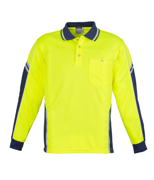 ZH238 Syzmik Mens Hi Vis Day Only Long Sleeve Squad Polo, Yellow/Navy, Sizes XS to 7XL