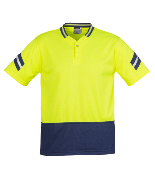 ZH245 Syzmik Mens Hi Vis Day Only Short Sleeve Astro Polo, Yellow/Navy, Sizes S to 7XL