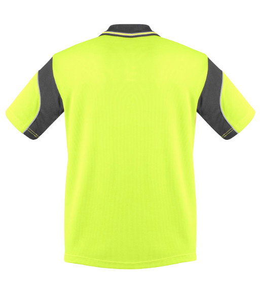 ZH248 Syzmik Mens Hi Vis Day Only Short Sleeve Aztec Polo, Yellow/Charcoal, Sizes XS to 7XL