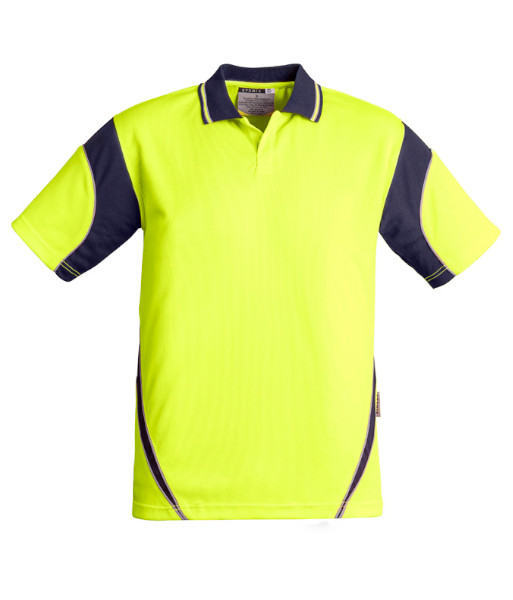 ZH248 Syzmik Mens Hi Vis Day Only Short Sleeve Aztec Polo, Yellow/Navy, Sizes XS to 7XL