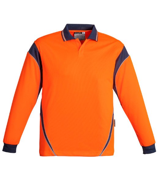 ZH249 Syzmik Mens Hi Vis Day Only Long Sleeve Aztec Polo, Orange/Navy, Sizes XS to 7XL