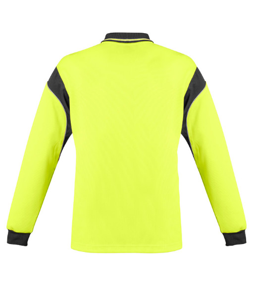 ZH249 Syzmik Mens Hi Vis Day Only Long Sleeve Aztec Polo, Yellow/Charcoal, Sizes XS to 7XL