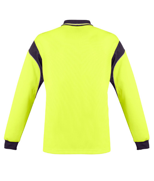 ZH249 Syzmik Mens Hi Vis Day Only Long Sleeve Aztec Polo, Yellow/Navy, Sizes XS to 7XL