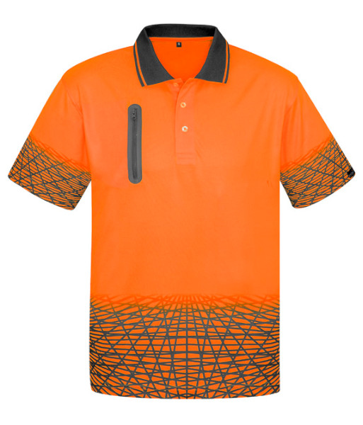 ZH300 Syzmik Mens Hi Vis Day Only Short Sleeve Tracks Polo, Orange/Charcoal, Sizes XS to 7XL