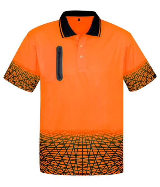 ZH300 Syzmik Mens Hi Vis Day Only Short Sleeve Tracks Polo, Orange/Navy, Sizes XS to 7XL