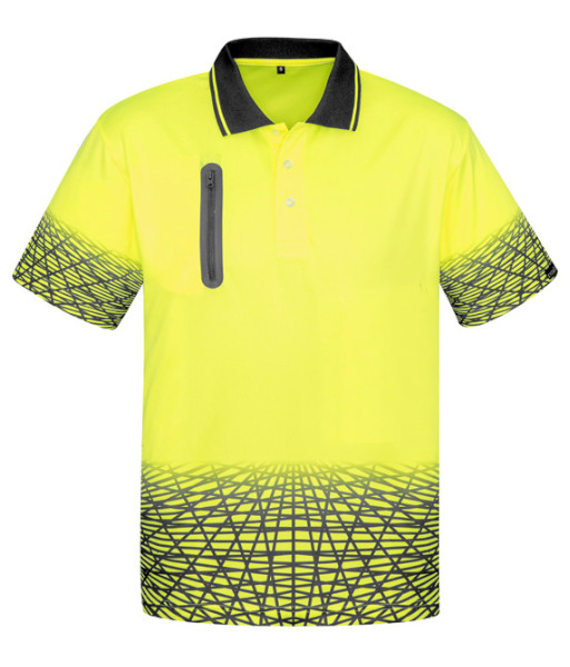 ZH300 Syzmik Mens Hi Vis Day Only Short Sleeve Tracks Polo, Yellow/Charcoal, Sizes XS to 7XL