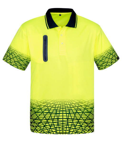 ZH300 Syzmik Mens Hi Vis Day Only Short Sleeve Tracks Polo, Yellow/Navy, Sizes XS to 7XL