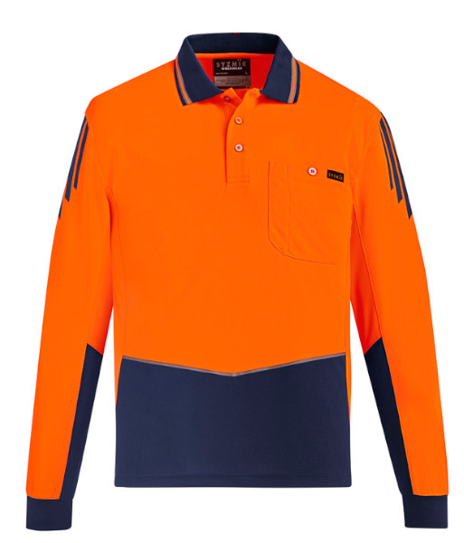 ZH310 Syzmik Mens Hi Vis Day Only Long Sleeve Flux Polo, Orange/Navy, Sizes 2XS to 7XL