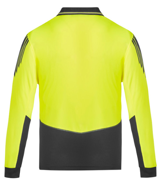ZH310 Syzmik Mens Hi Vis Day Only Long Sleeve Flux Polo, Yellow/Charcoal, Sizes 2XS to 7XL