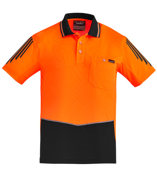 ZH315 Syzmik Mens Hi Vis Day Only Short Sleeve Flux Polo, Orange/Black, Sizes 2XS to 7XL