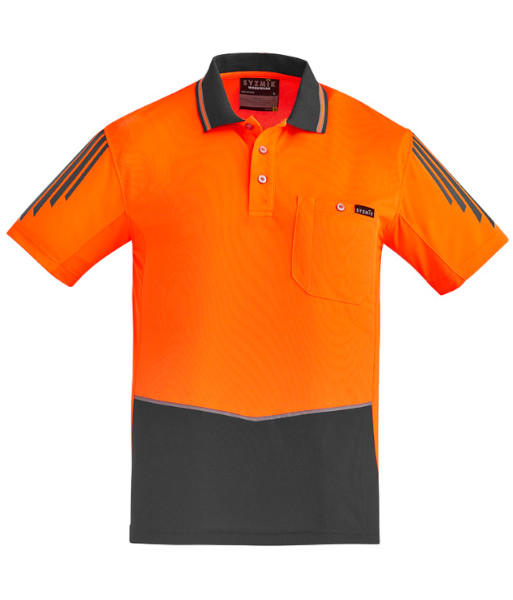 ZH315 Syzmik Mens Hi Vis Day Only Short Sleeve Flux Polo, Orange/Charcoal, Sizes 2XS to 7XL