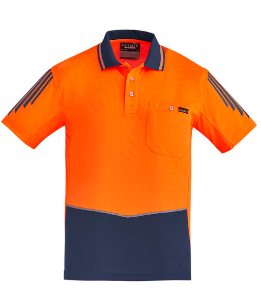 ZH315 Syzmik Mens Hi Vis Day Only Short Sleeve Flux Polo, Orange/Navy, Sizes 2XS to 7XL