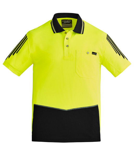 ZH315 Syzmik Mens Hi Vis Day Only Short Sleeve Flux Polo, Yellow/Black, Sizes 2XS to 7XL
