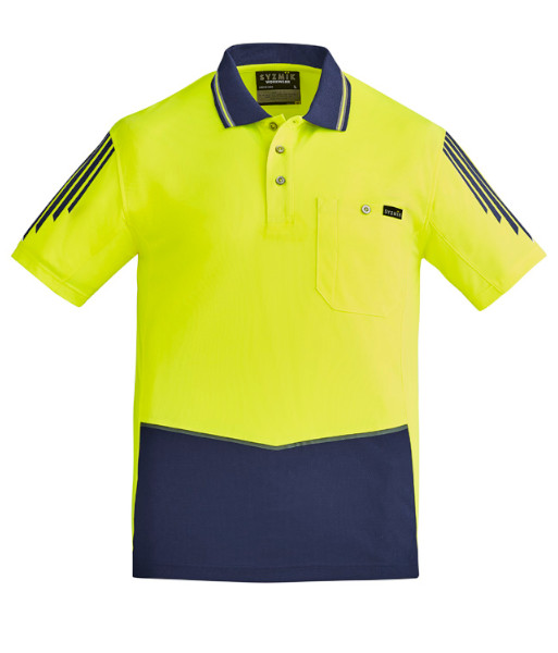 ZH315 Syzmik Mens Hi Vis Day Only Short Sleeve Flux Polo, Yellow/Navy, Sizes 2XS to 7XL