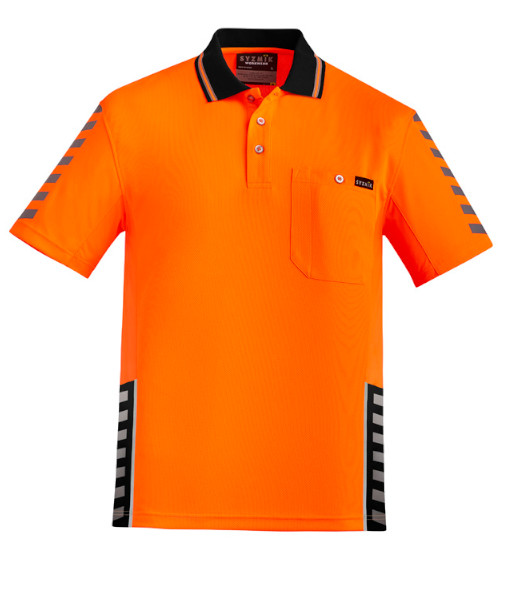 ZH320 Syzmik Mens Hi Vis Day Only Short Sleeve Komodo Polo, Orange/Black, Sizes 2XS to 7XL