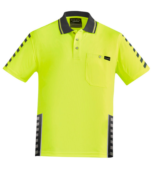 ZH320 Syzmik Mens Hi Vis Day Only Short Sleeve Komodo Polo, Yellow/Charcoal, Sizes 2XS to 7XL