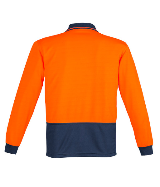 ZH410 Syzmik Mens Hi Vis Day Only Long Sleeve Comfort Back Polo, Orange/Navy, Sizes 2XS to 7XL